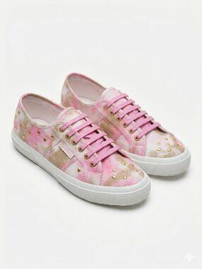 NIB Superga Tie Dye Print Hearts Embroidery Sneaker Pink Gold 9.5 41 Kidcore Y2K